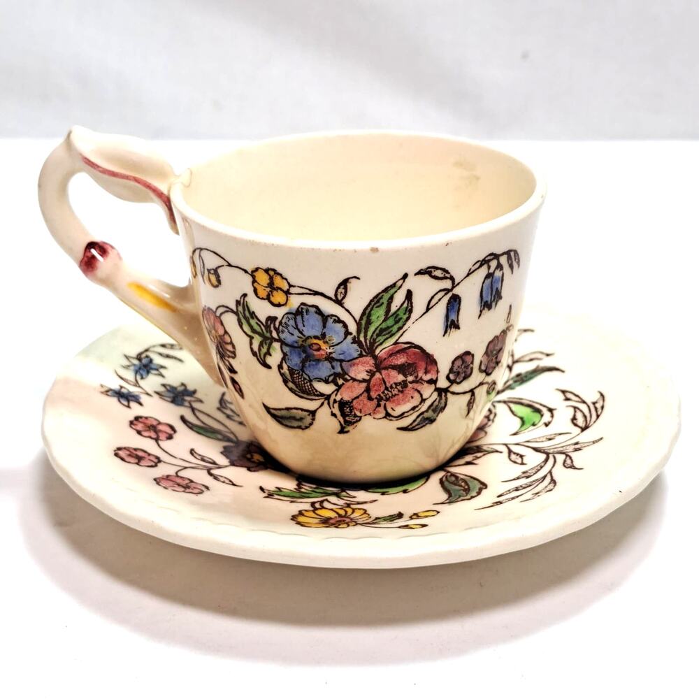 Vintage Vernon Kilns Cup and Saucer May Flower Demitasse Small Decorative